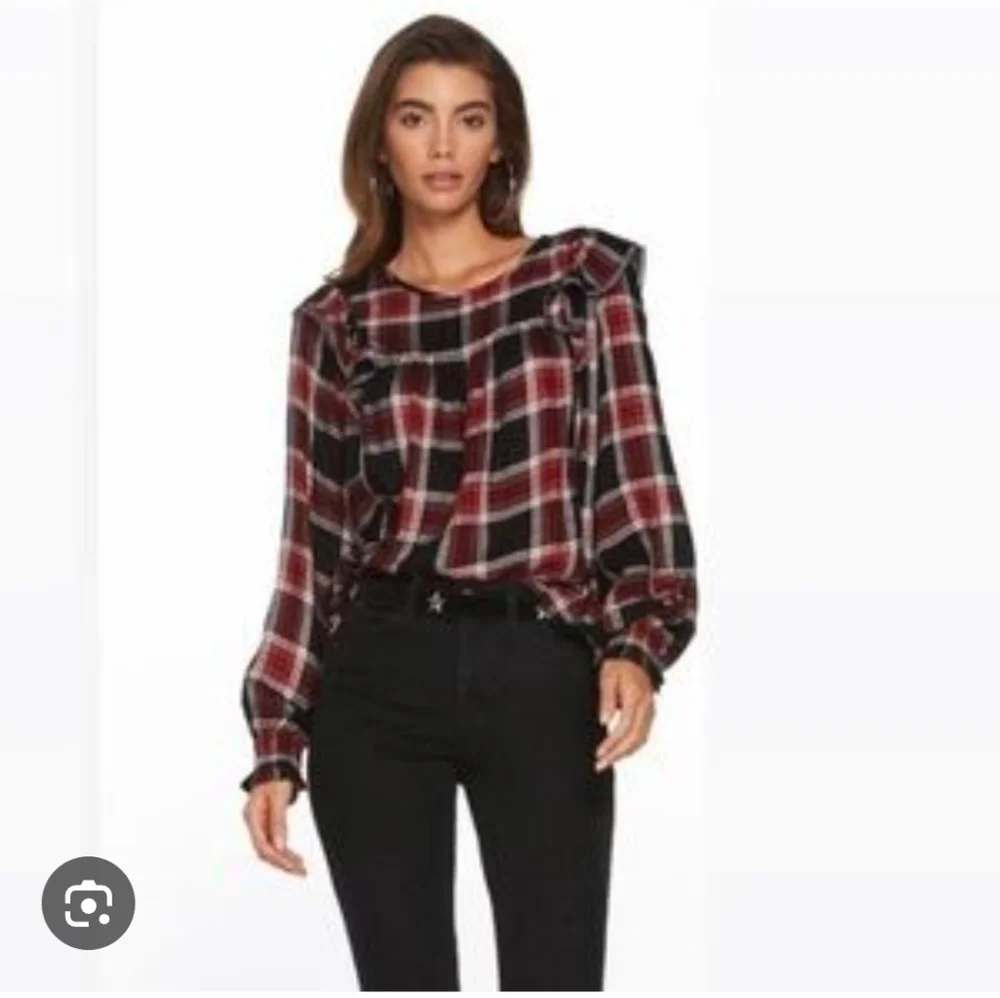 Plaid Ruffle Women's Top Size Med - Picture 1 of 6